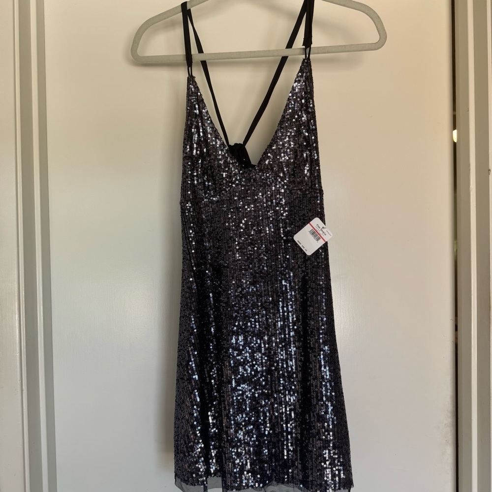 NWT Free People Gold Rush Mini Dress Black XS